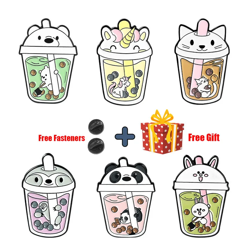 Bubble Tea/эмали штырь с рисунком кота кролика Единорог броши в виде панды из