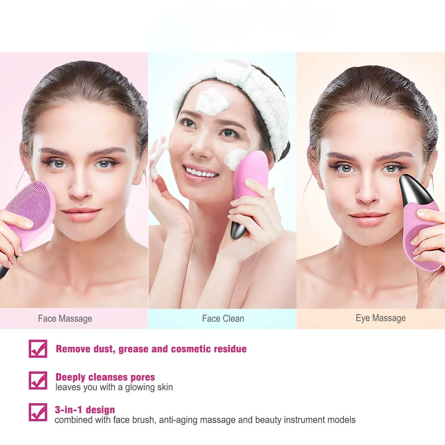 

Sonic Facial Cleansing Brush, Soft Silicone Cleansing Massager Waterproof Deep Cleaning Face Exfoliating Cleanser Skin Care Tool