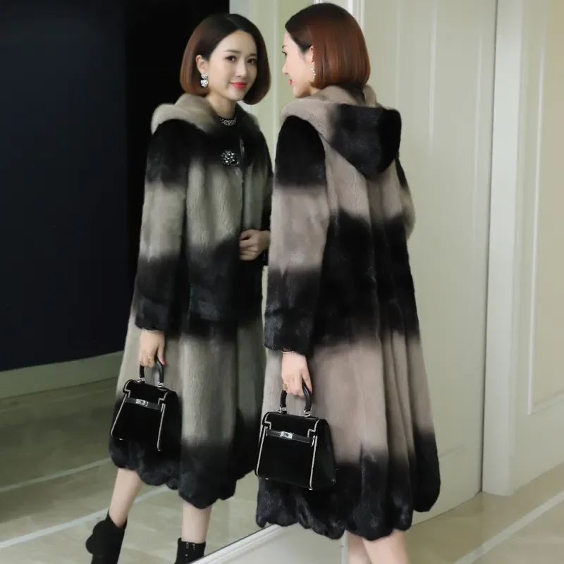 

Imitation Mink Fur Coat Women Fur Jacket 2021New Mid-Length High-End Outwear Imitation Mink Fur Coats Ladies Hooded Overcoat Top