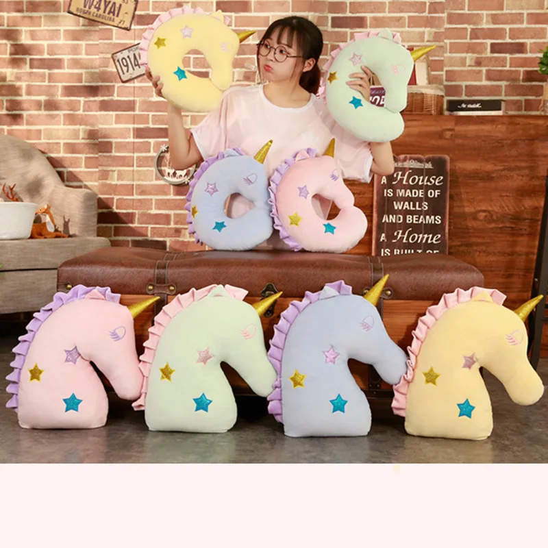 Плюшевая игрушка единорог U-образная дорожная подушка для самолета шеи