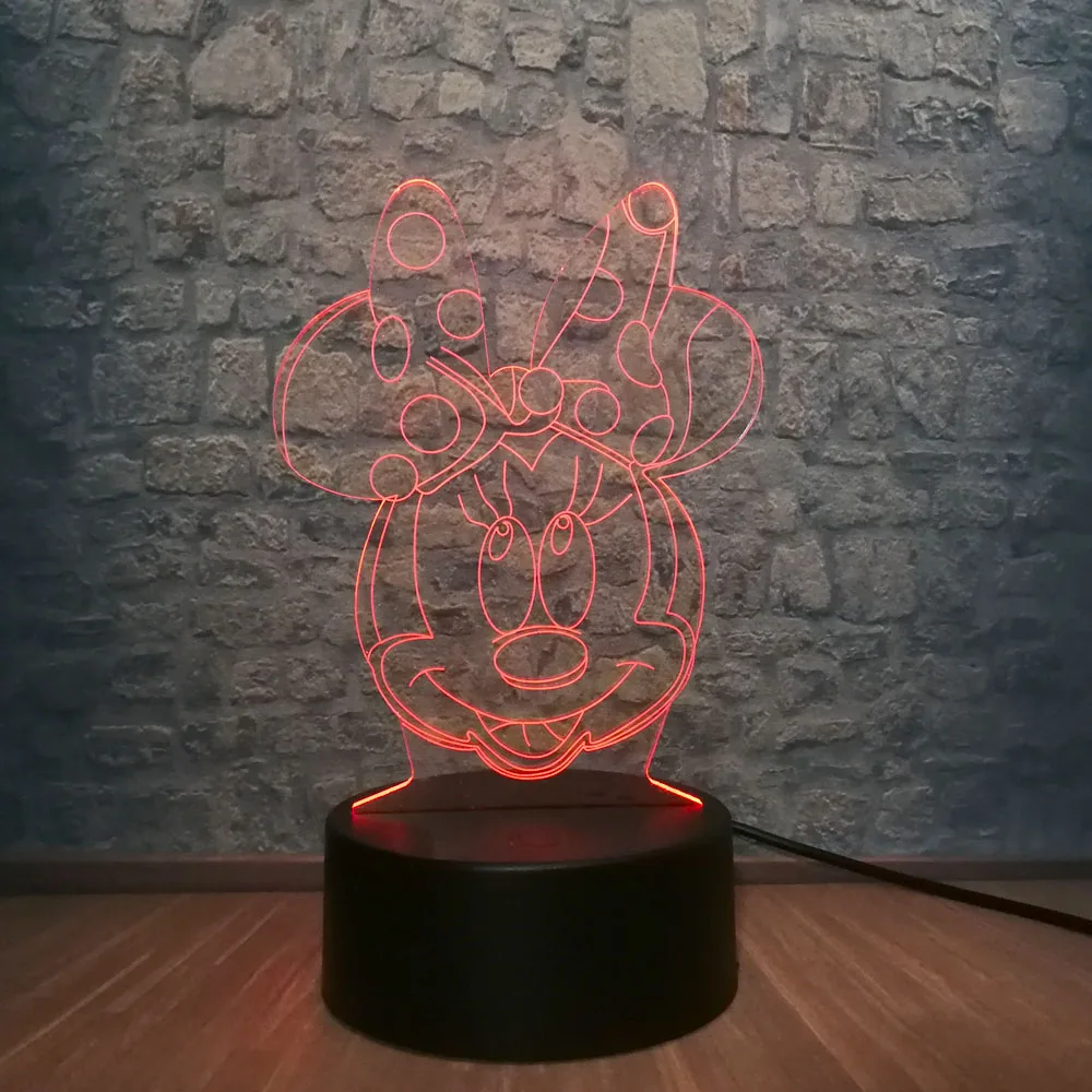 Дропшиппинг 3D освещение Минни Микки стол с мышкой настольная лампа 7 Красочные меняющие вечерние комнаты Декоративные детские спальные прикроватные USB Иллюзия ночник красивая девочка милый День рождения Рождественский подарок детские игрушки