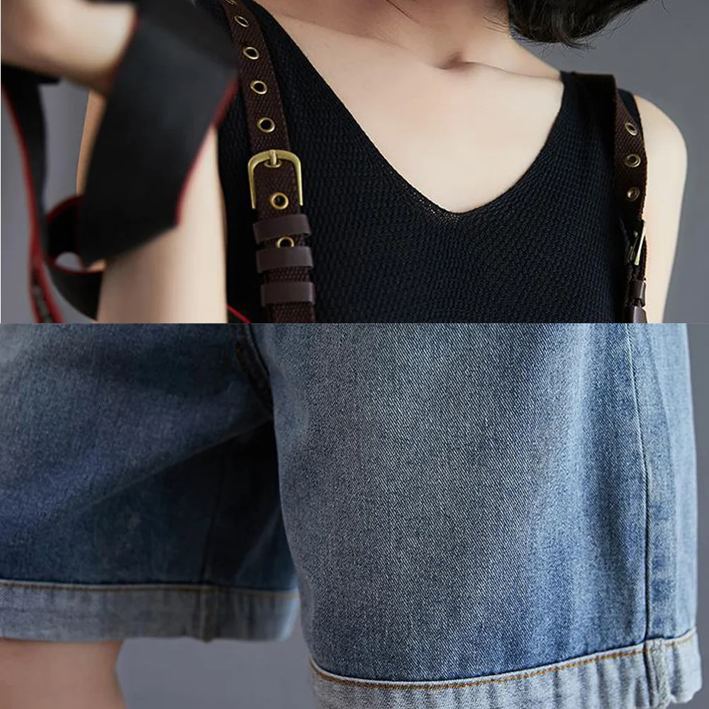 Straps Denim Overalls Women's Jean Jumpsuits Short Pants Washed Jeans Denim Casual Rompers Shorts