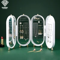 2021 new jewelry box organizer 4 fan storage case necklace earrings ring mirror display desktop jewel holder plastic large