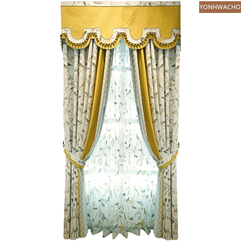 

Custom curtain Upscale American country rural fashion cotton linen beige cloth blackout curtain valance tulle panel C252