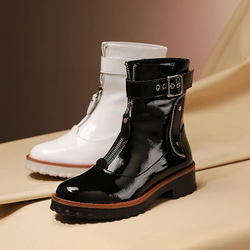 Женские ботильоны из лакированной кожи MORAZORA модные полусапожки на молнии с