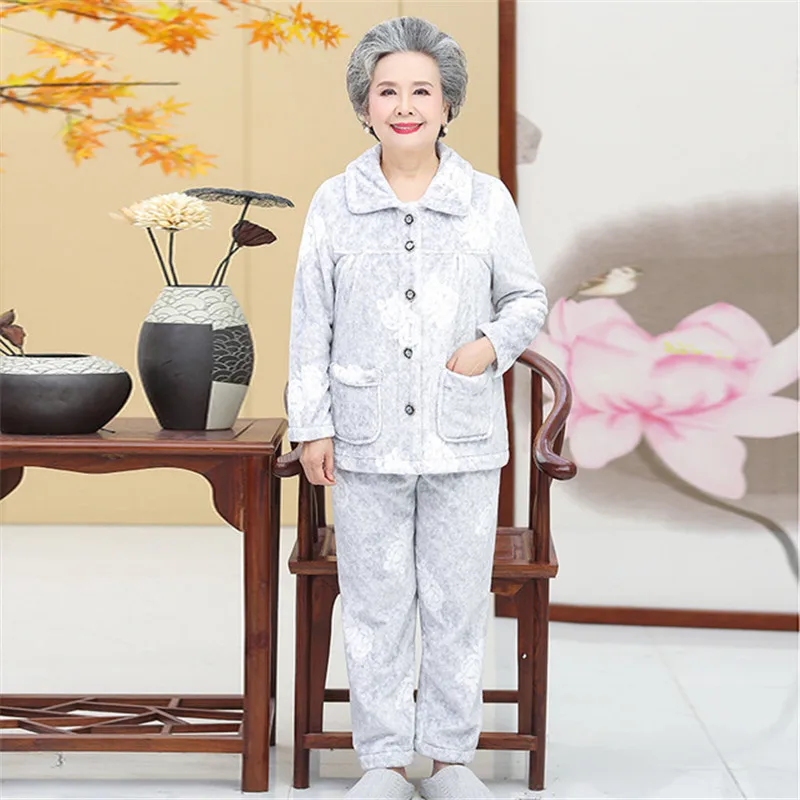 Женские пижамные комплекты осенняя фланелевая Женская одежда для сна с отложным
