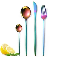 4 pcs stainless steel complete tableware dinnerware knife fork spoon teaspoon dishes cutlery kitchen travel camping set