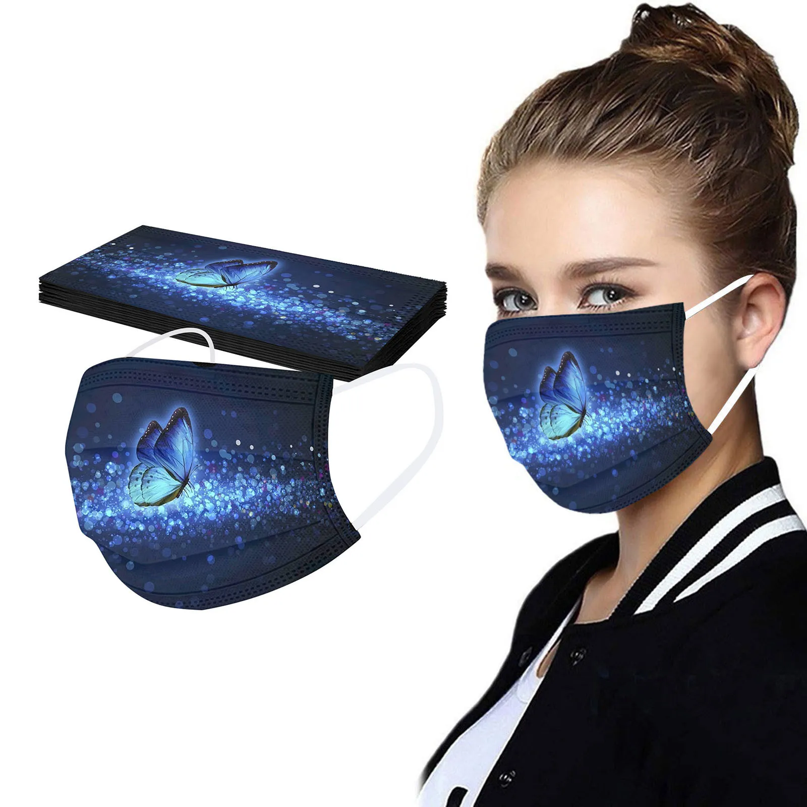 

10PC Adult Mask Butterfly Printed disposable Protection Windproof dustproof breathable Face Mask Outdoor Mouth Cover M