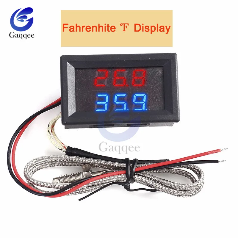 Fahrenheit Tester Светодиодный двойной термометр с цифровым дисплеем K-type промышленная термопара высокой температуры 0,5 м датчик исследующее устройство по Фаренгейту, по Цельсию - Цвет: Fahrenheit Tester