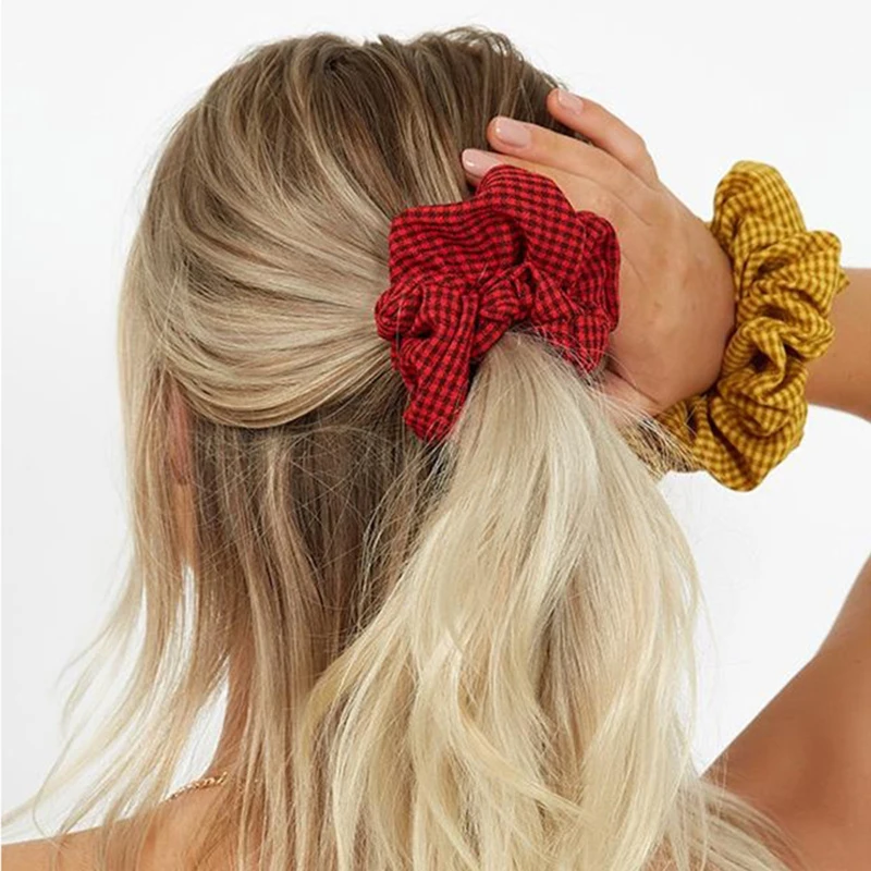 Женская резинка для волос с принтом в клетку эластичная Корейская повязка на
