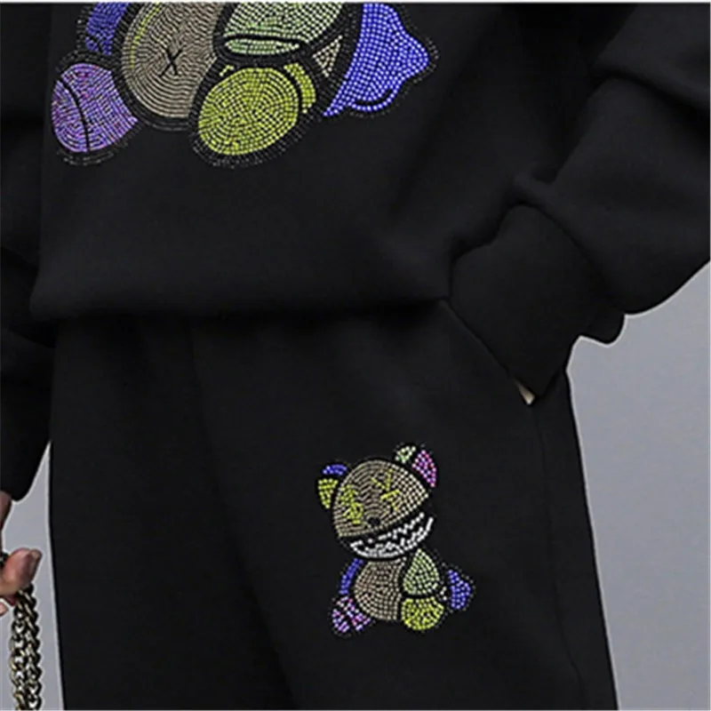 

5XL Plus Size Ladies Suit 2021 Spring Autumn New Cartoon Pattern Sweatshirt Wide-leg Pants Loose Fashion Casual Women's Clothing