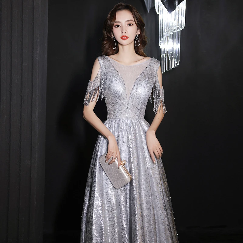 Вечернее платье новинка 2023 Элегантное длинное женское с бисером и бахромой