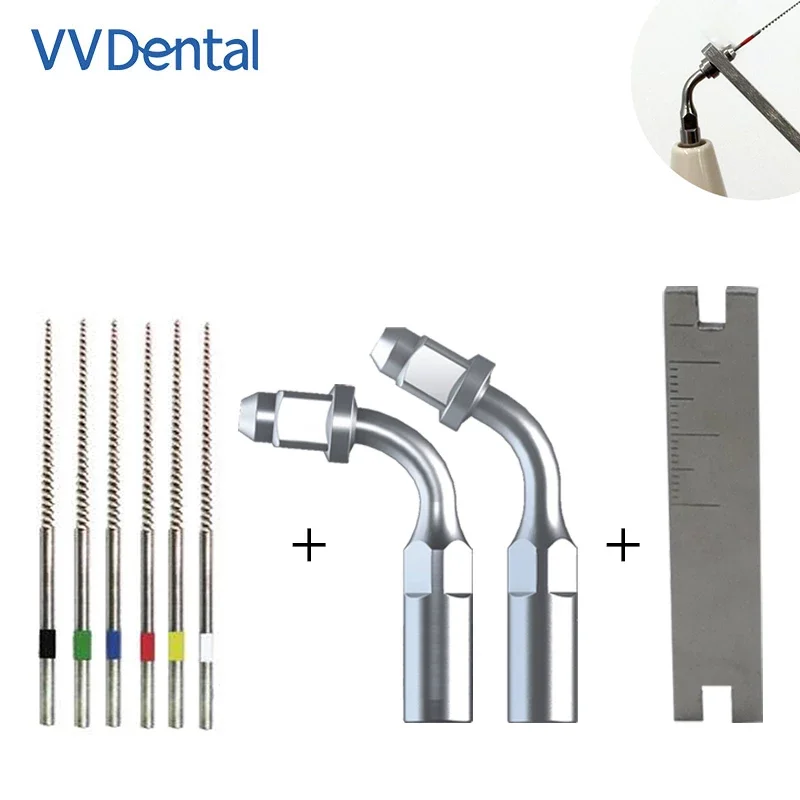 

VVDental E1 E2 Ultrasonic Scaler Endo Tips For EMS Woodpecker-UDS Endo Cleaning With Dental Wrench And 6pcs Root Canal Files