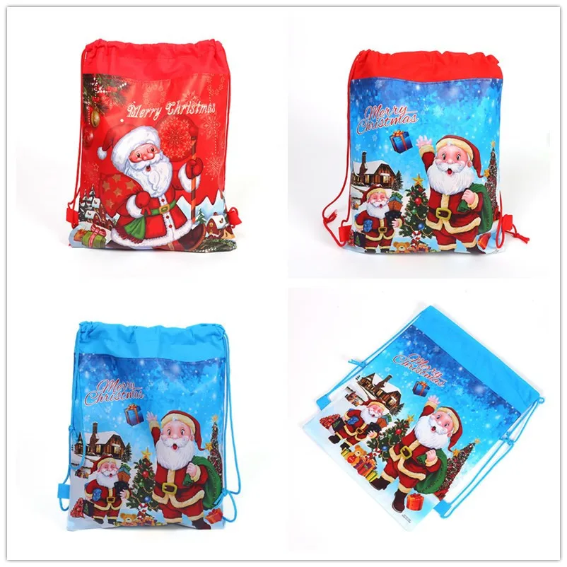 

1PCS Multiple Colors Santa Claus Drawstring Bags Kids Favors Non-Woven Fabric Backpack Birthday upplies Travel Storage Package