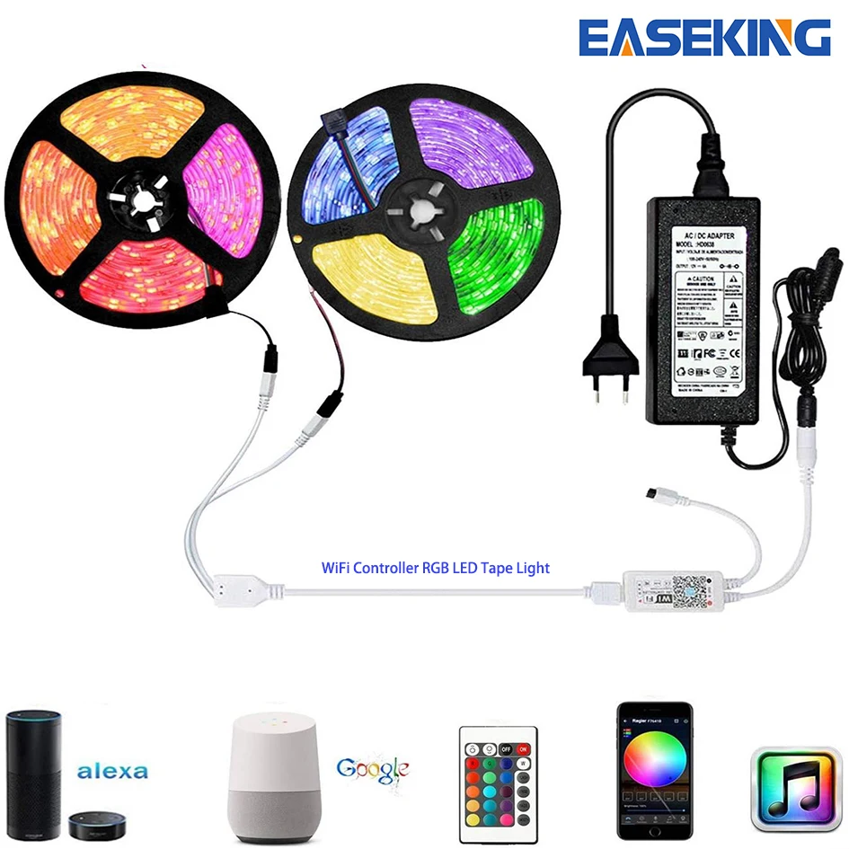 

15 м/20 м SMD5050 RGB лента диодные ленты светильник 10 м 5 м RGB Светодиодные ленты светильник не Водонепроницаемый гибкие полосы лампы WI-FI контроллер