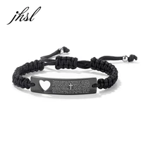 jhsl new arrival black adjustable cotton rope chain male men id bracelets the spanish lords prayer bangles high quality