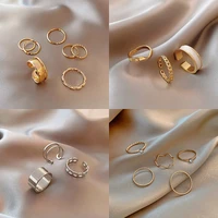 new punk metal geometric ring set gold silver ladies fashion finger accessories buckle joint tail ring party jewelry gifts