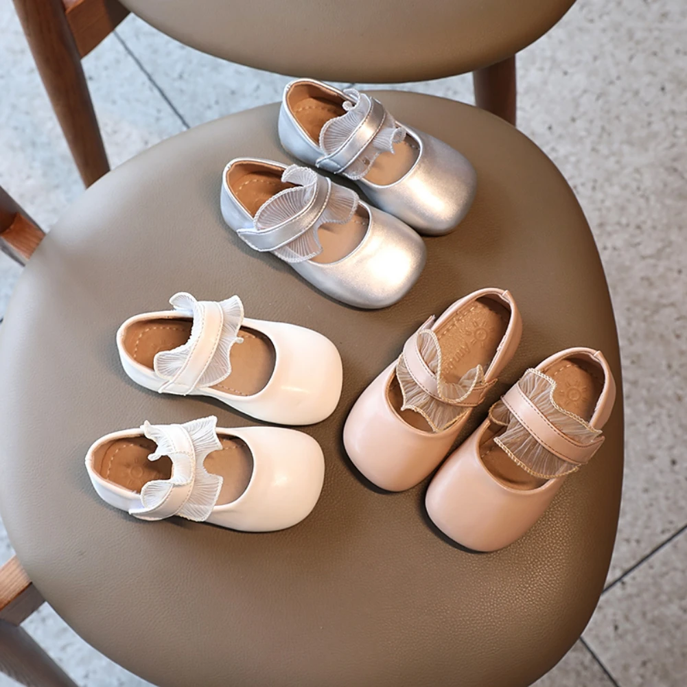 

0-6T Princess Dress Shoes For Wedding Spring Autumn Children Girls Leather Lace Knot Sweet Shoes Solid Pure Soft Shoes