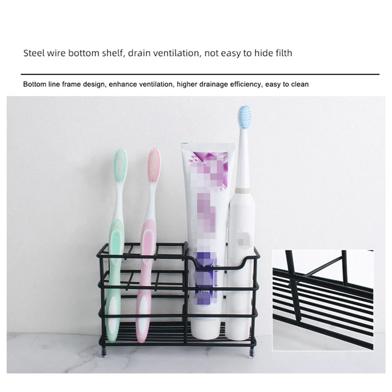 

Home Bathroom Storage Rack Simple Style Multi-functional Stainless Steel Toothpaste Toothbrush Holder Organizer