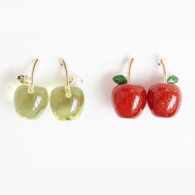 

Minar Korea Japan Cute Clear Resin Apple Dangle Earrings for Women Gold Color Metal Red Green Fruit Statement Earrings Brincos