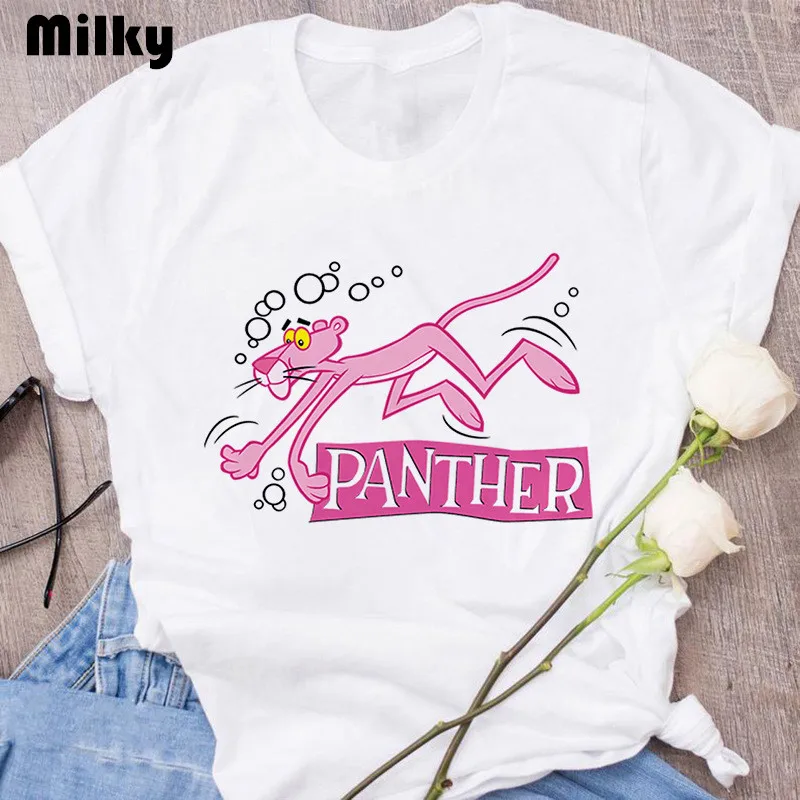 Tshirt Pink Panther Female T-shirt For Women Print T shirt 2020 Summer fashion Short Sleeve Tops Graphic tee | Женская одежда