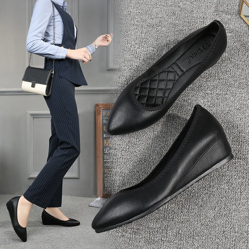 Женские туфли-лодочки на танкетке увеличенная внутренняя офисная обувь для