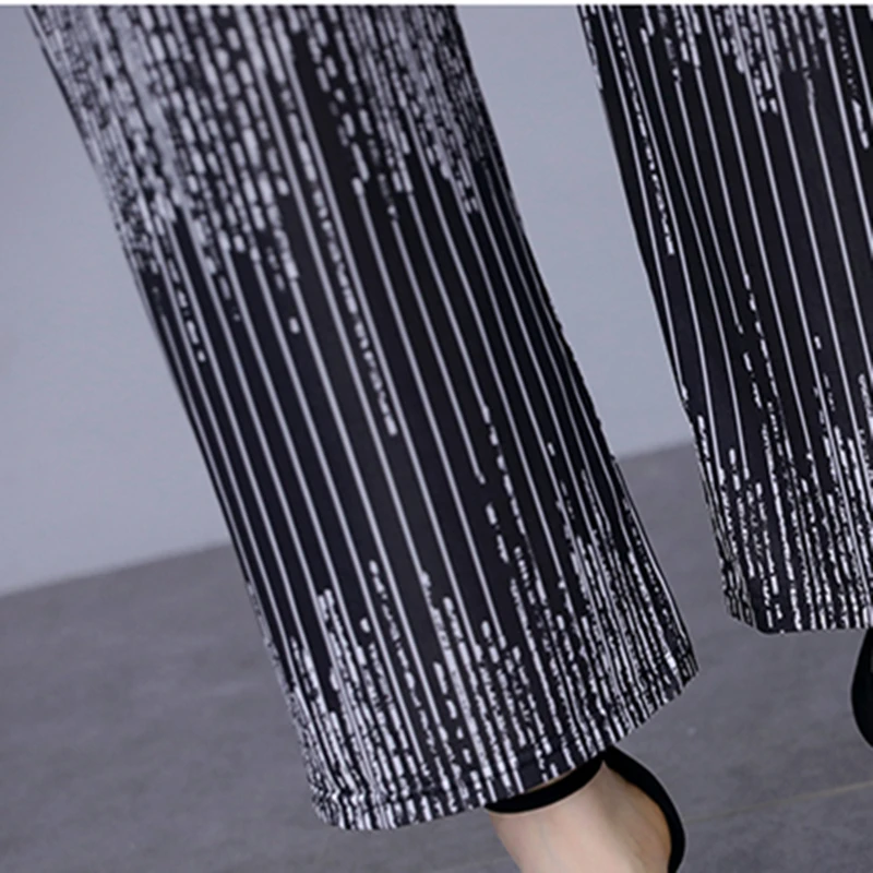 

Women Summer 2 Piece Set Chiffon Loose Plus Size Sets Stripe Short Sleeve T-Shirt Top Elastic Waist Wide Leg Pants Women Outifs