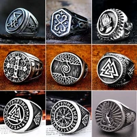 viking symbols mens rings 316l stainless steel compass amulet world tree cross punk gothic retro classic ring jewelry male gift