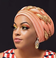 2021african nigerian turban cap with women cotton breathe hat muslim scarf gel headgear wide brim auto gele aso ebi headtie