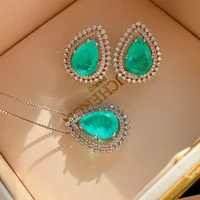 qtt dazzling womens jewelry sets silver color bridal wedding accessories lab emerald tourmaline%c2%a0stone necklace earrings