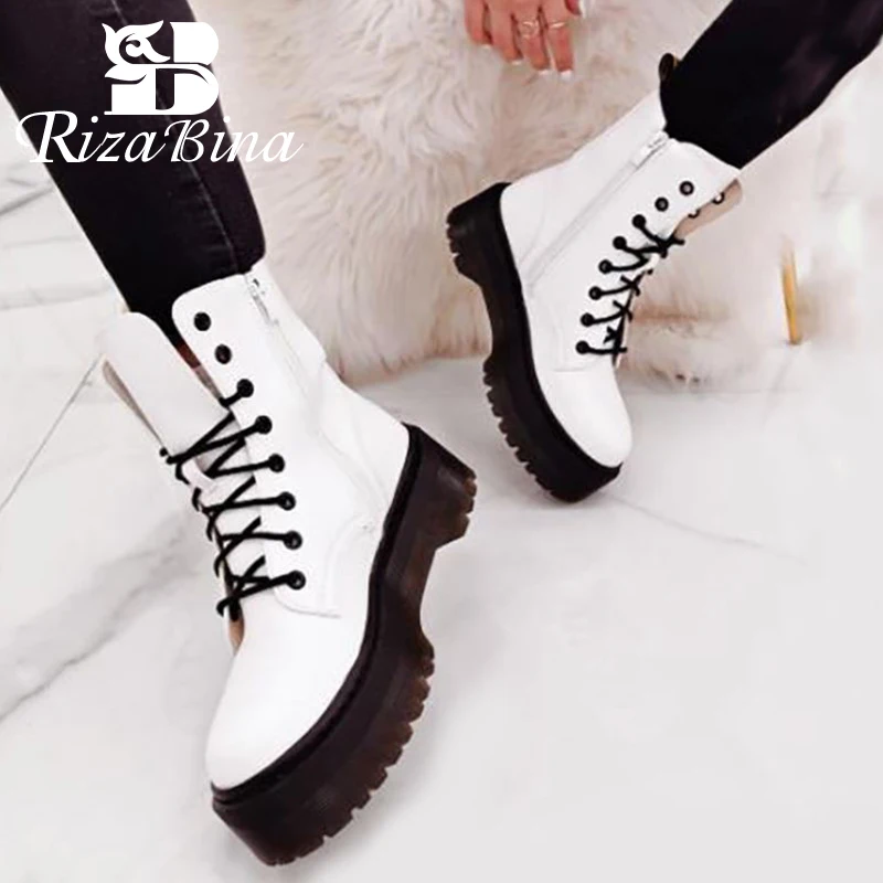 RIZABINA/женские ботильоны с перекрестными ремешками Теплая зимняя обувь на толстой