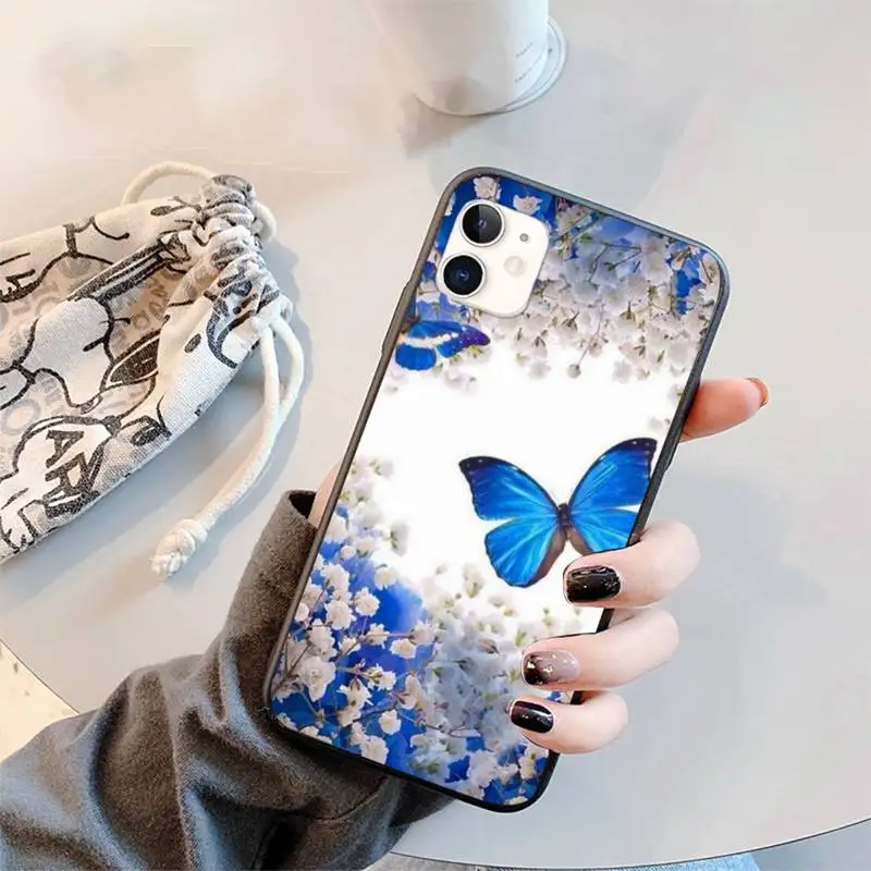 

Bling blue butterfly Phone Case for iPhone 11 12 pro XS MAX 8 7 6 6S Plus X 5S SE 2020 XR mini