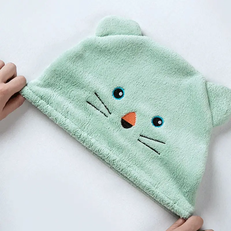 

Coral Fleece Bath Shower Cap Cute Cartoon Animal Embroidery Elastic Hair Drying Hat Thicken Super Water Absorption Towel