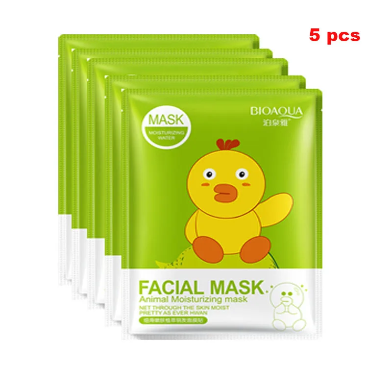 5pcs BIOAQUA маска для лица с животными маска для лица глубокое увлажнение листовая маска контроль жирности осветляет кожу маска для женщин корейская косметика - Цвет: 5pcs