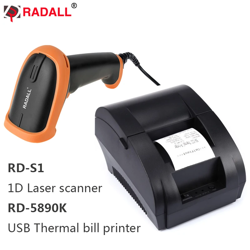RD-5890K 58 мм USB термальный принтер высокоскоростной печати совместимый с ESC/POS команды печати набор RD-S1 1D проводной лазерный сканер штрих-кода