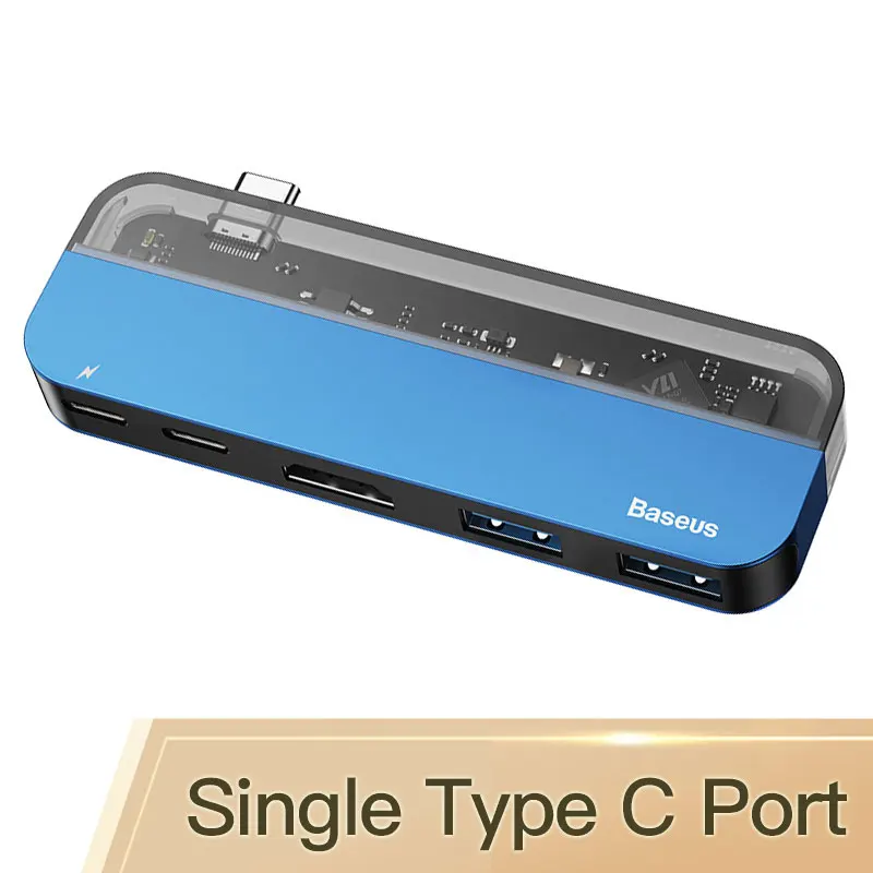 Single Type C Blue Baseus USB C концентратор 3,0 Для Macbook Pro Surface HDMI Thunderbolt 3 адаптер питания мульти USB 3,0 USB-C type C концентратор для huawei Matebook - Цвет: Single Type C Blue