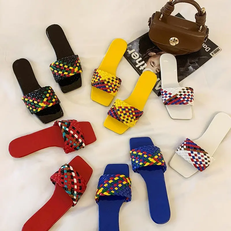 

Women Summer Canvas Coated Slip-On Sandals Red Green Stripe