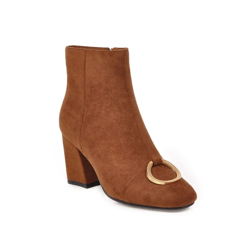 Большие размеры Ботинки с квадратным носком и металлическими пуговицами Женская