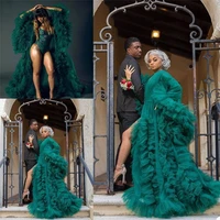 sexy night robe bridal sleepwear long sleeves tiered ruffles green party nightgowns evening robes custom made