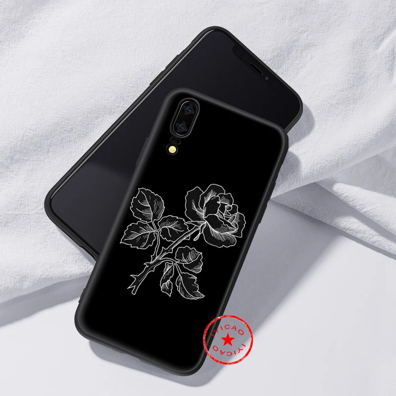 IYICAO простой чехол с изображением сердечка цветка черный мягкий для huawei P30 P20 P10 P9 P8