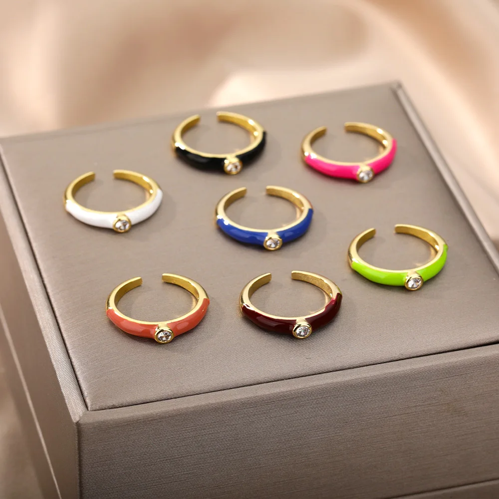

Multicolor Rings For Women Zircon Paint Coating Creative Style Geometry Crystal Adjustable Ring Fashion Jewelry Accessories Gift