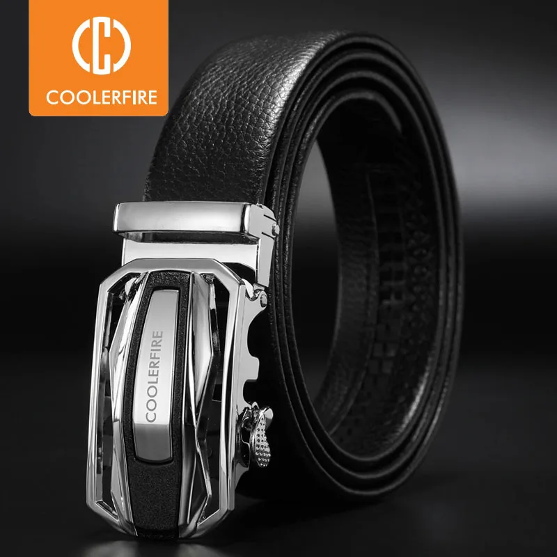 Мужской ремень с автоматической пряжкой черный дизайнерский из натуральной кожи