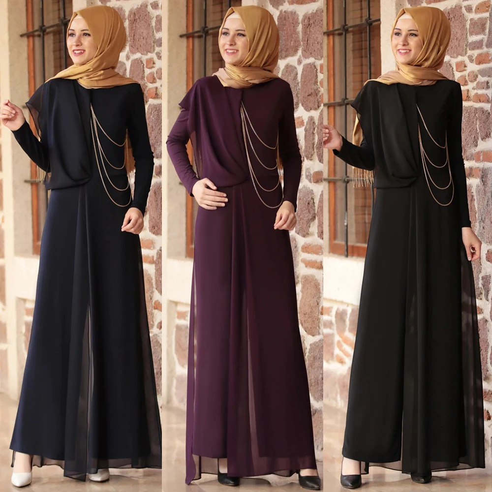 Мусульманские Вечерние платья для женщин однотонное шифоновое скромное платье