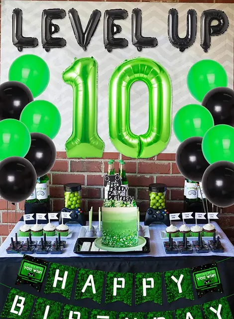 Green Black Video Game 10th Birthday Party Decorations Level Up 10 Game  Controller Foil Balloon for Boys Birthday Party Supplies - AliExpress