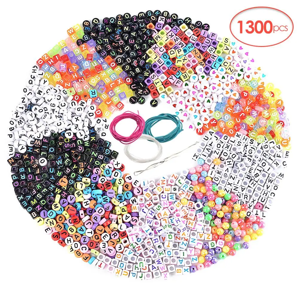 D 1300pc 1850 шт акриловые бусины с буквами и цифрами круглые отдельные бусины с буквами алфавита для изготовления браслетов своими руками - Цвет: D 1300pc