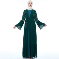 fashion plus size carigan dubai shiny islamic robe sequin tassel chiffon long sleeve female muslim open kimono lace up coat