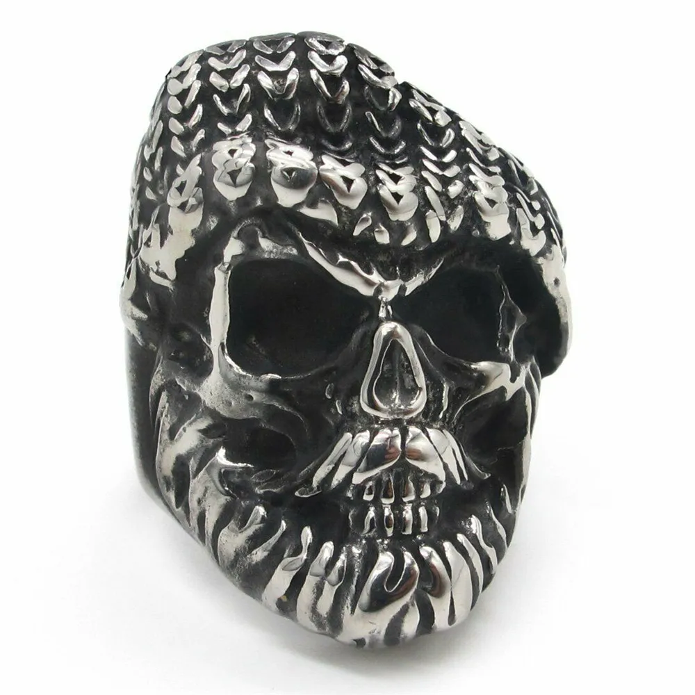 

Large Mens Heavy Stainless Steel Biker Tiger Skull Ring Men Size 8-14