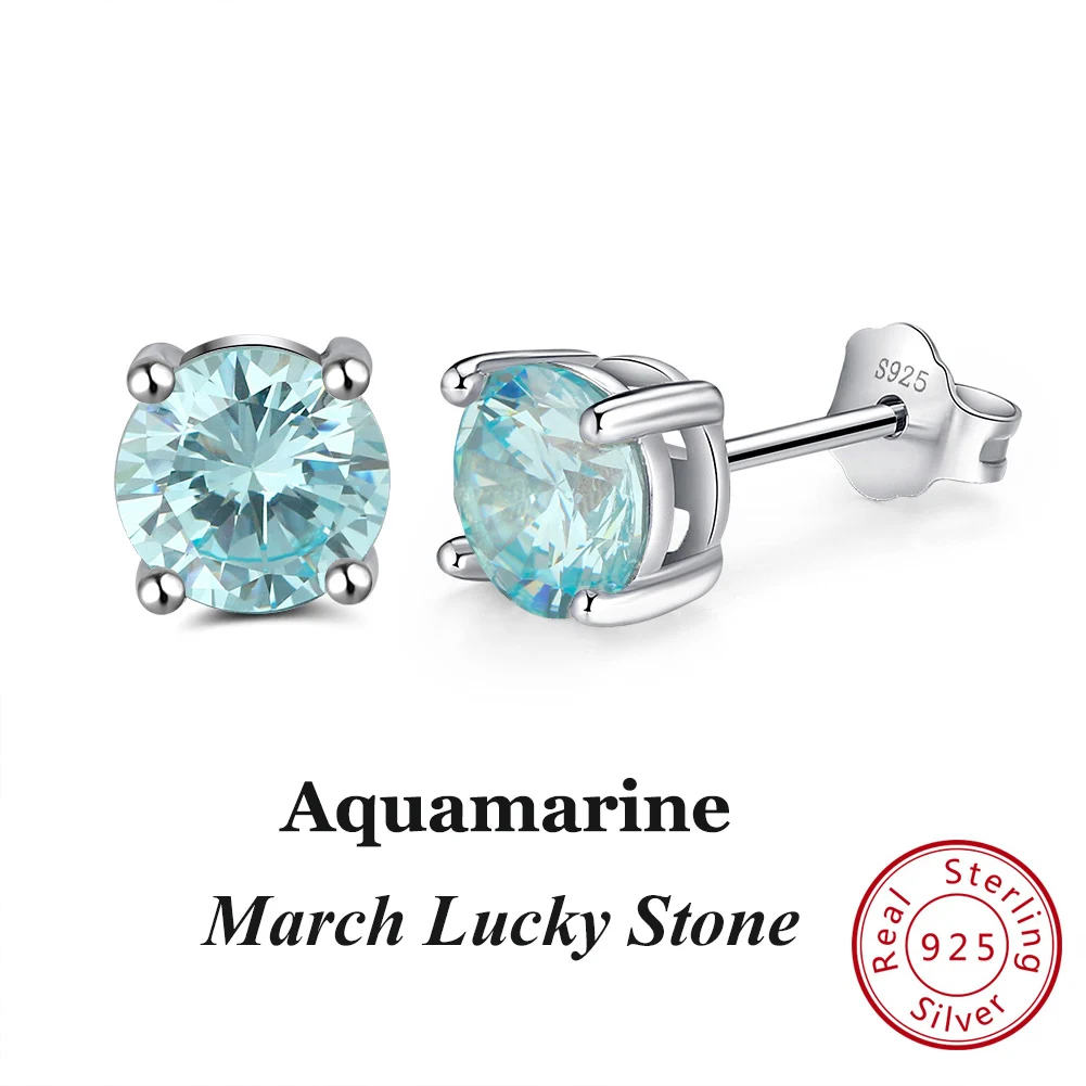 Mar Aquamarine ORSA JEWELS, 12 цветов, серьги-гвоздики с камнем по месяцу рождения для женщин, 925 пробы, серебряные серьги с зубцами, Установка AAA кубического циркония, ювелирное изделие SE84 - Цвет камня: Mar Aquamarine