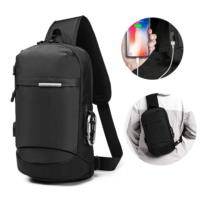 

OZUKO Multifunction Crossbody Bags for Men Messenger Sling Bag Male Waterproof Short Travel Chest Bag USB Single Shoulder Pack