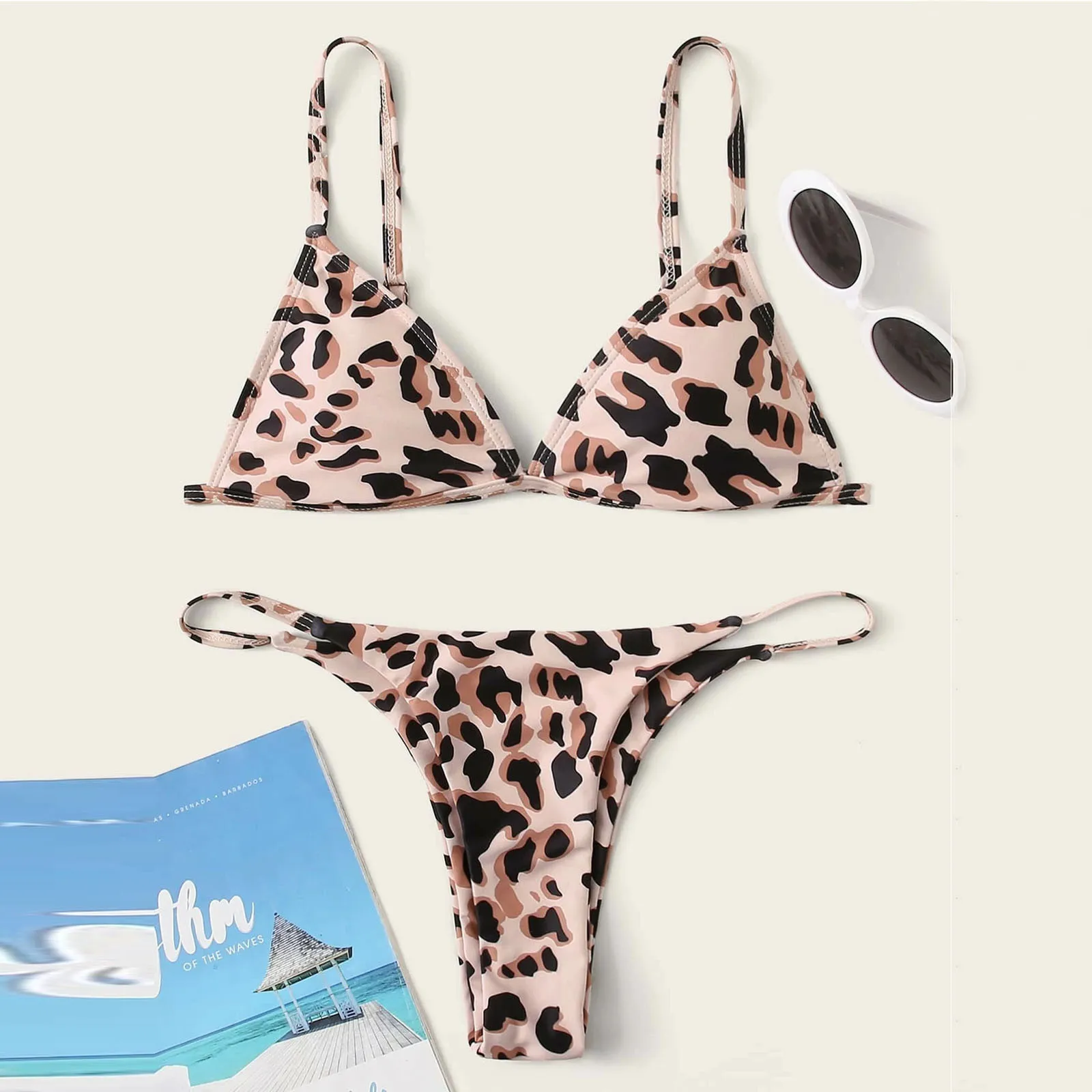 

Women sexy swimsuit Leopard Print High Waist Push up Padded Two Pieces Bikini Swimwear Swimsuit Beachwear Bathing Suit Biquini